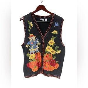 Carolina Colours Vintage Vest Button Down V Neck Size Large Fall Scare Crow 90s